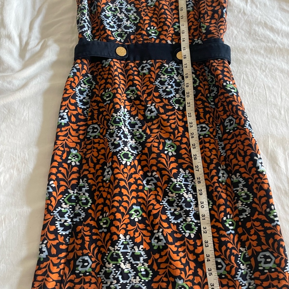 Tory Burch Orange Floral Sleeveless Mini Dress with Black Waistband - Picture 8 of 10